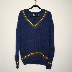 Retro GAP V-neck School boy Oversized Sweater L